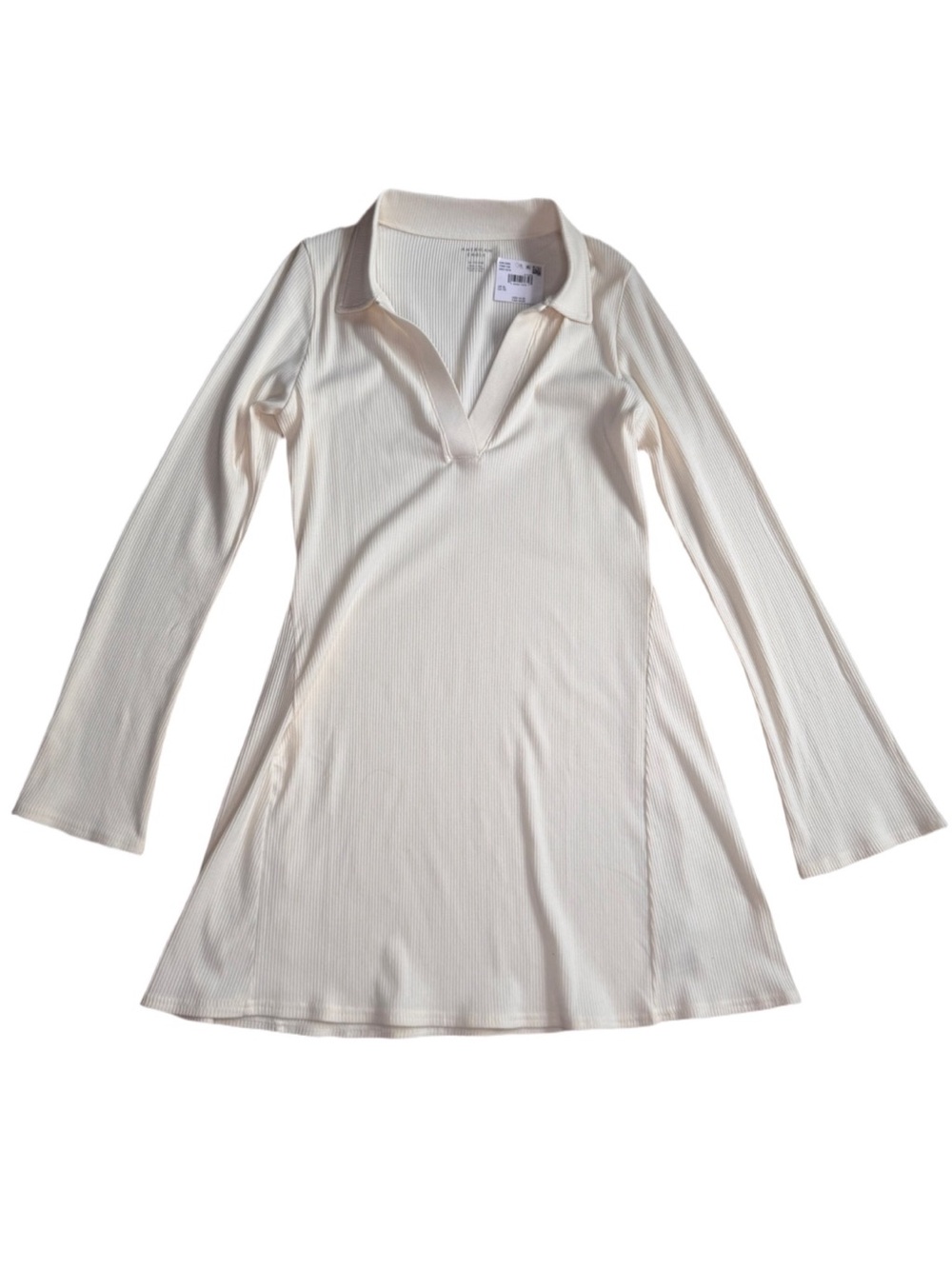 NWT American Eagle Outfitters Ribbed Collared Long Sleeve Top in Off-White XL